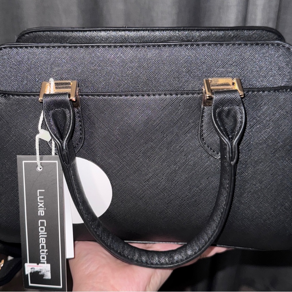 Luxie Black Satchel Bag with Gold Accents